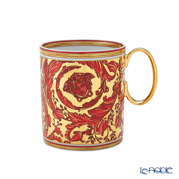 【P10倍・クーポン】ローゼンタール ヴェルサーチェ／ヴェルサーチ VERSACE メドゥーサ ガーランド マグカップ レッド 300ml /// ベルサーチ レッド 赤 花柄 おしゃれ ブランド 高級 ドイツ製 磁器 洋食器 底が平ら // ギフト プレゼント 贈り物 誕生日 結婚祝い 還暦祝い