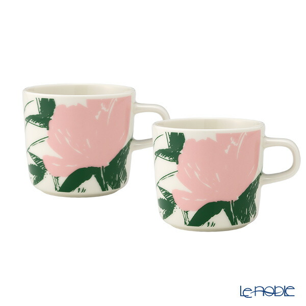 【P10倍・クーポン】マリメッコ(marimekko)Puutarhakutsut プゥータルハクツットゥ／ガーデンパーティー コーヒーカップ／マグカップ 200ml ホワイト×ピンク ペア 074071-162／25SS