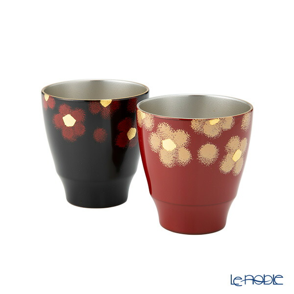井助 紅白華 ぐい呑み ペア 木粉と樹脂の成型品 漆塗り 7×4cm G11-12901 和食器 おちょこ ぐい呑み ぐい飲み