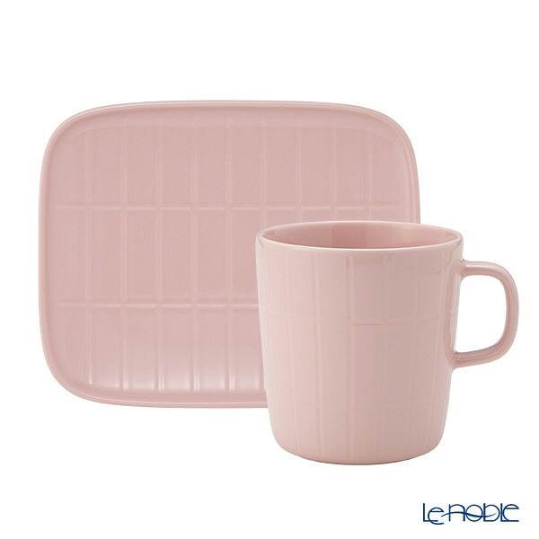 【P10倍・クーポン】マリメッコ(marimekko) Tiiliskivi ティイリスキヴィ／煉瓦 れんが 2点セットマグカップ 400ml ＆ プレート15.5×12.5cm ライトピンク 食器セット