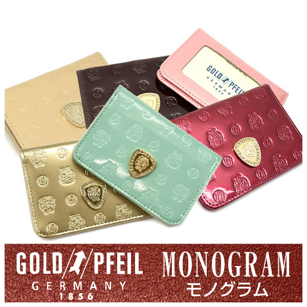 GOLD PFEIL 「ゴールドファイル」モノグラム レザー メタリック加工 パスケース 牛革 本革 ウォレット GP36465