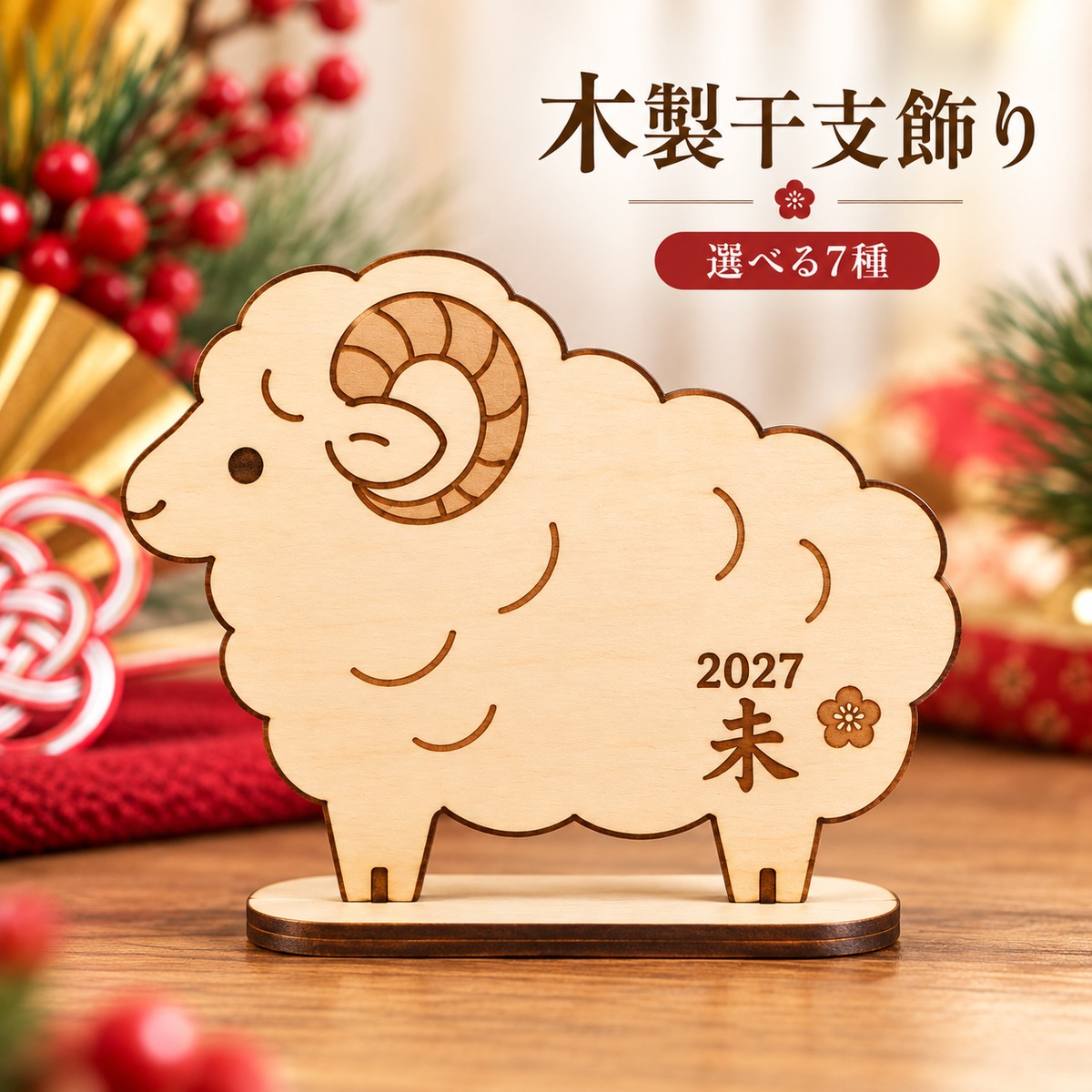 2027年 干支 未 木製置物