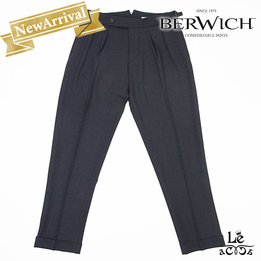 New Arrival Berwich ベルウィッチ Scotch スコッチ ウール ポリ ストレッチ クロップド パンツ 2プリーツ チャコール 無地 メンズ イタリア ブランド 国内正規品 送料無料 Ice Org Br