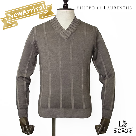 New Arrival Filippo De Laurentiis フィリッポ デ ローレンティス Vネック ニット リブ セーター メンズ ベージュ ハイゲージ イタリア ブランド 国内正規品 送料無料 Maf Gov Ws