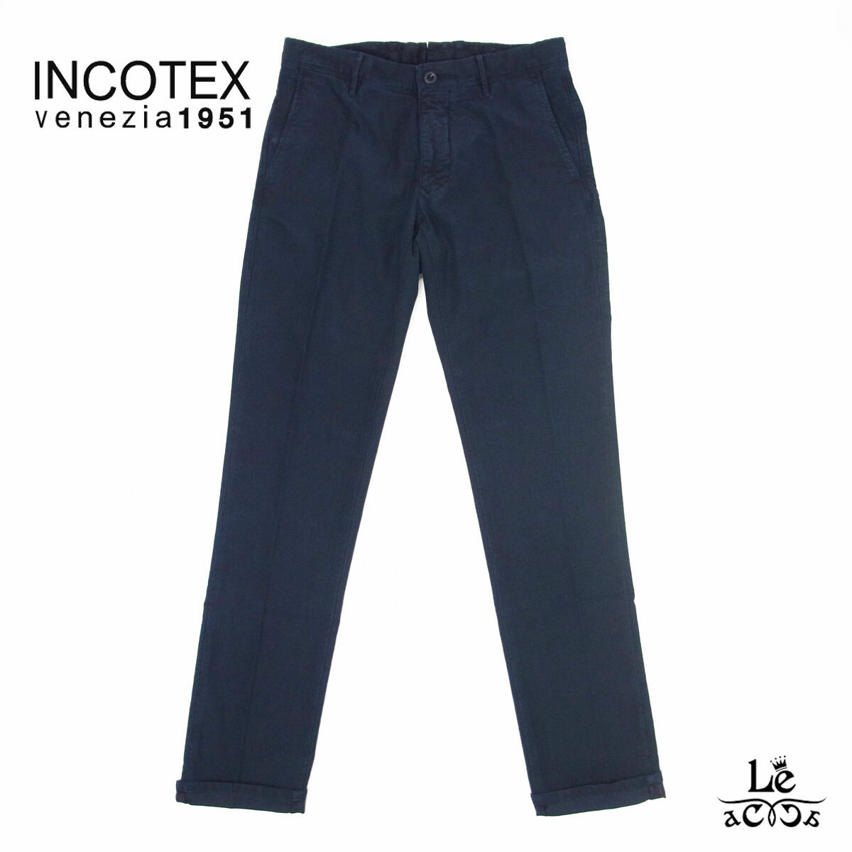 INCOTEX SLACKS インコテックス スラックス コットンストレッチ チノ テーパードパンツ 18S100 4611D メンズ チノパン ノープリーツ 無地 ネイビー 紺 イタリア ブランド 国内正規品 父の日 ギフト 47300 【送料無料】|Le acca