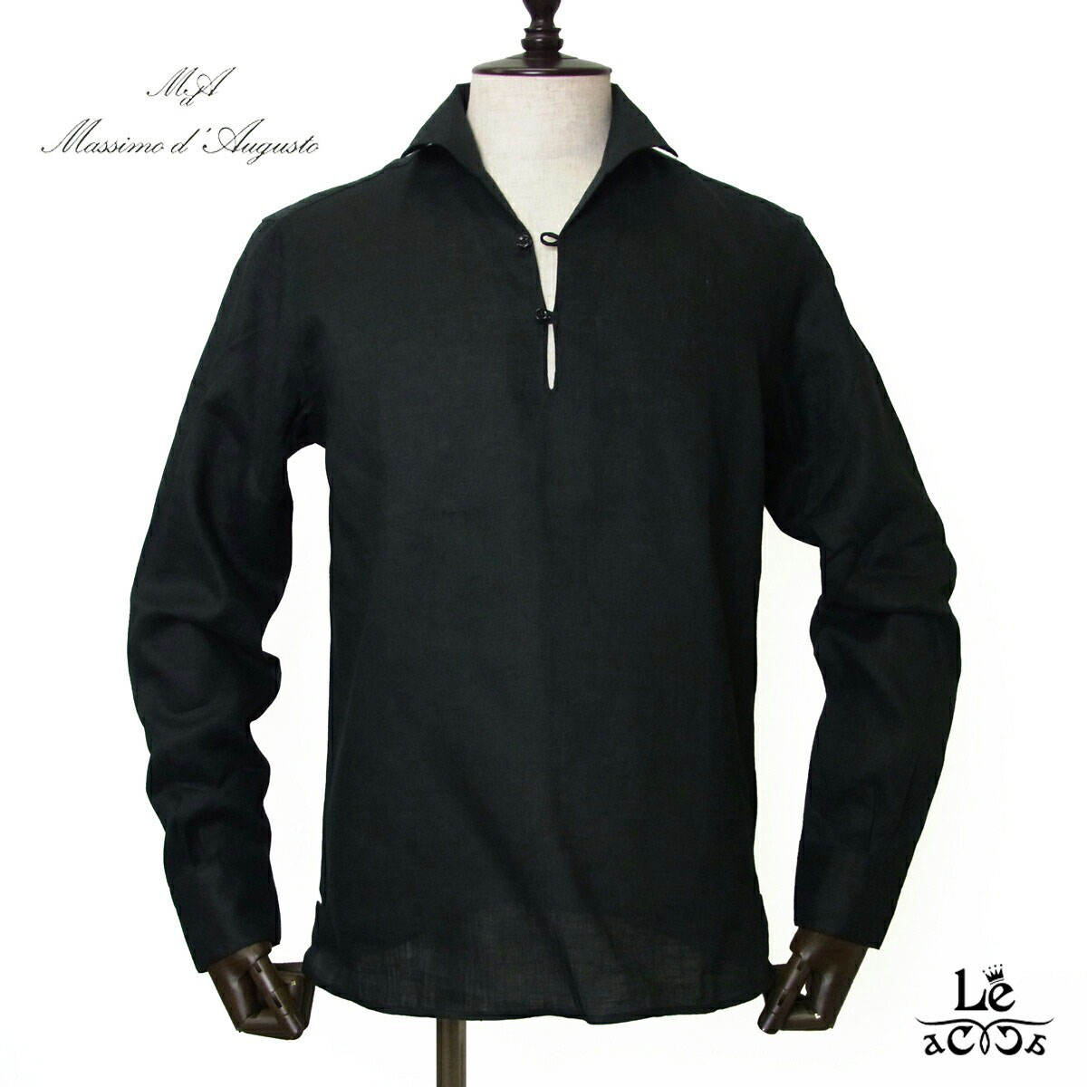 【20％OFF】Massimo d’Augusto マッシモダウグスト ALAMARI リネン カプリシャツ 長袖 メンズ リネンシャツ ブラック 黒 春夏 イタリア ブランド 国内正規品【送料無料】