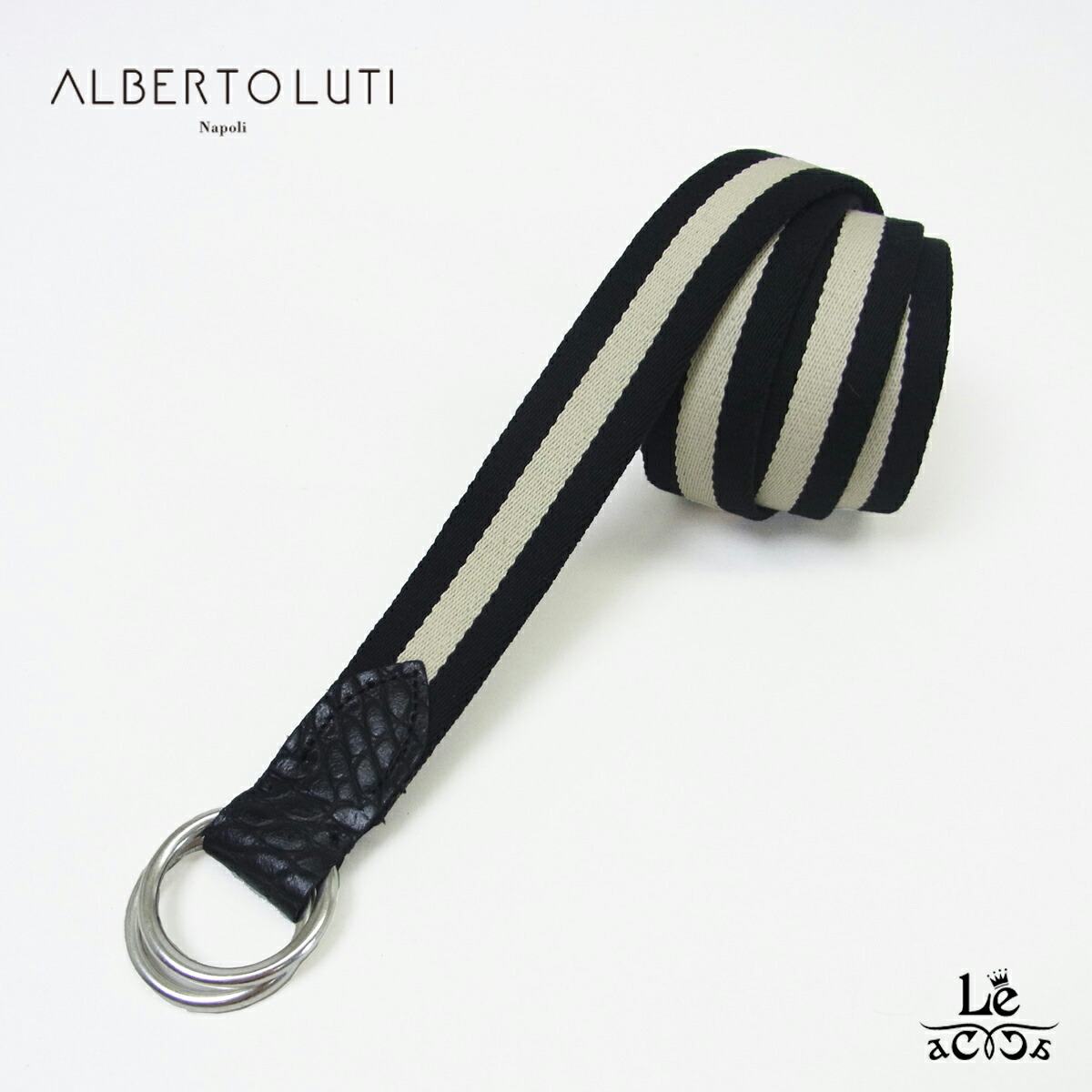 ALBERTO LUTI アルベルト ルティ リボンリングベルト メンズ コットン ツートン ブラック ホワイト バイカラー イタリア ブランド 国内正規品【送料無料】