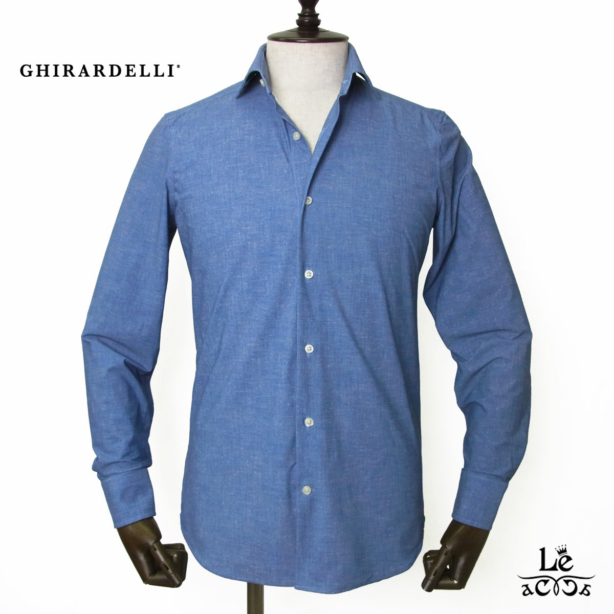 【ポイント5倍】GHIRARDELLI ギラルデッリ シャツ テクノ ジャージー シャンブレー プリント FR074 長袖 メンズ セミワイドカラー ブルー ストレッチ 速乾 ウォッシャブル イタリア ブランド 国内正規品【送料無料】 24,893円