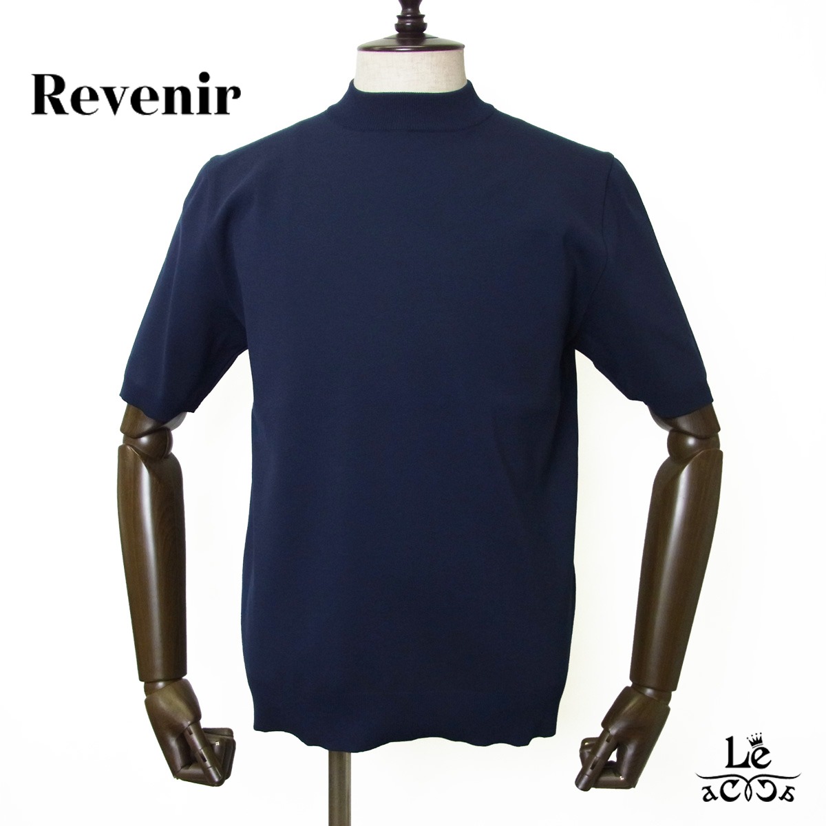 Revenir リブニール モックネック ニット カットソー 半袖 INT-010 メンズ Tシャツ コットン ポリエステル ハイネック ウォッシャブル ネイビー 紺 無地 日本 ブランド 国内正規品 25300【送料無料】