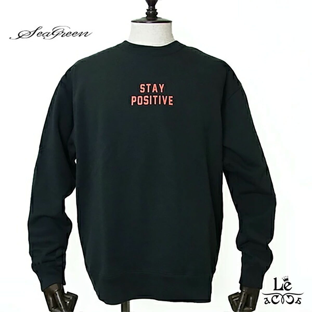 Seagreen シーグリーン オーガニックコットン プルオーバー スウェット トレーナー メンズ COTTON FLEECY pullover クルーネック STAY POSITIVE ロゴ ブラック 黒 日本製 ブランド 国内正規品 15400【送料無料】