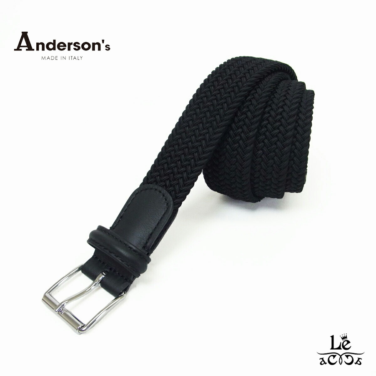 Anderson's 黒 80 ラバーメッシュ　ベルト サイズ80 アンダーソンズ / Anderson's / レザー × ゴム メッシュ ベルト