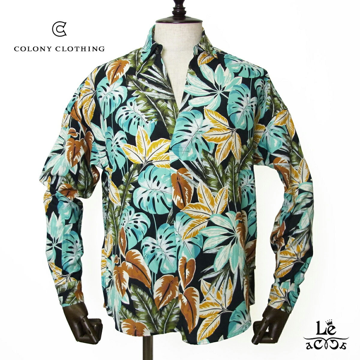 【30％OFF】COLONY CLOTHING コロニークロージング プールサイドシャツ アロハ CC2401-SH02-03 長袖 シャツ ボタニカル柄 ブラック リーフ レーヨン メンズ 春夏 日本製 国内正規品 30800 【送料無料】