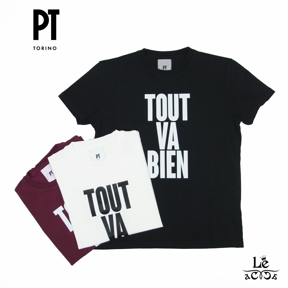 【ポイント5倍】PT TORINO ピーティー トリノ Tシャツ 半袖 BIEN コットン クルーネック カットソー TL5TTMT10LEL ホワイト ブラック ボルドー イタリア ブランド 国内正規品 22000【送料無料】【追跡可能メール便】