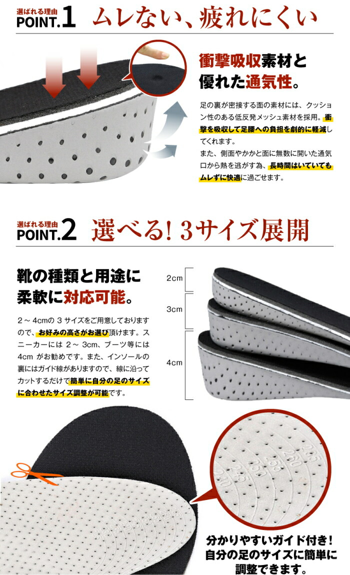 楽天市場 シークレットインソール 2足分セット 中敷き 選べる3サイズ 身長アップ 2cm 3cm 4cm 低反発 衝撃吸収 インソール 靴のセレクトショップ Lab