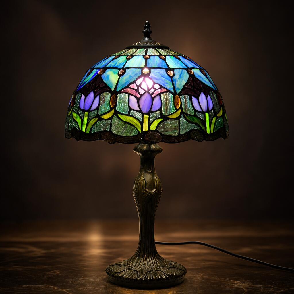【時限特恵！】30*45CM 3色展開　ステンドグラスランプ スタンド照明 上質 ステンドグラス ランプ ローズ アンティーク 小型 LED対応 ギフト 卓上照明 花柄 テーブルランプ 卓上照明器具 ナイトランプ ライト プレゼント おしゃれ
