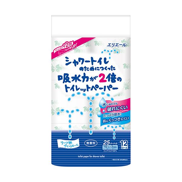 【12個セット！】【★】エリエール シャワートイレのためにつくった吸水力が2倍のトイレットペーパー １２ロール ダブル【大王製紙】｜おくすりと健康専門店　Leaf land