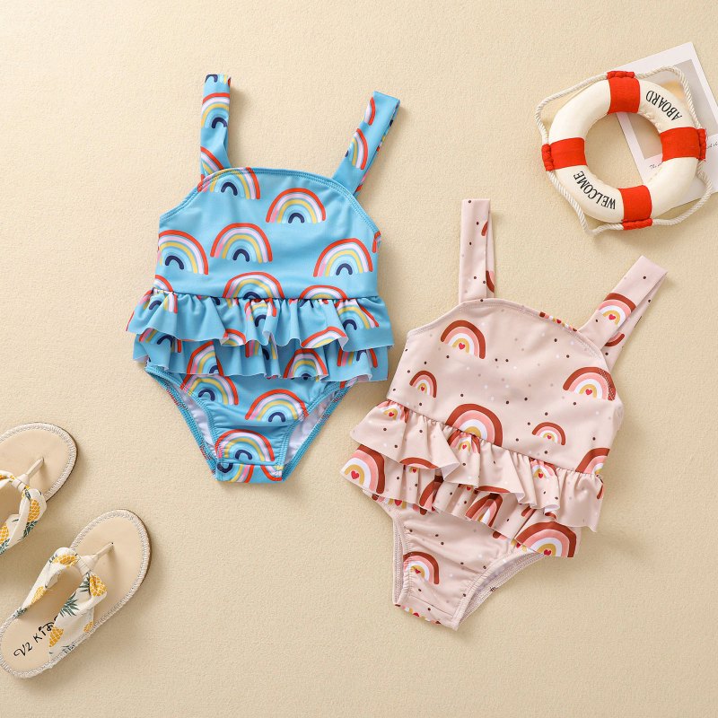 楽天市場 水着 海 ベビー 虹 夏 子供 キッズ シンプル ワンピース フリル ティアード 70 80 90 100 110 フリフリ ベビー水着 プール かわいい 赤ちゃん 韓国風 女の子 リーフジャパン 楽天市場店