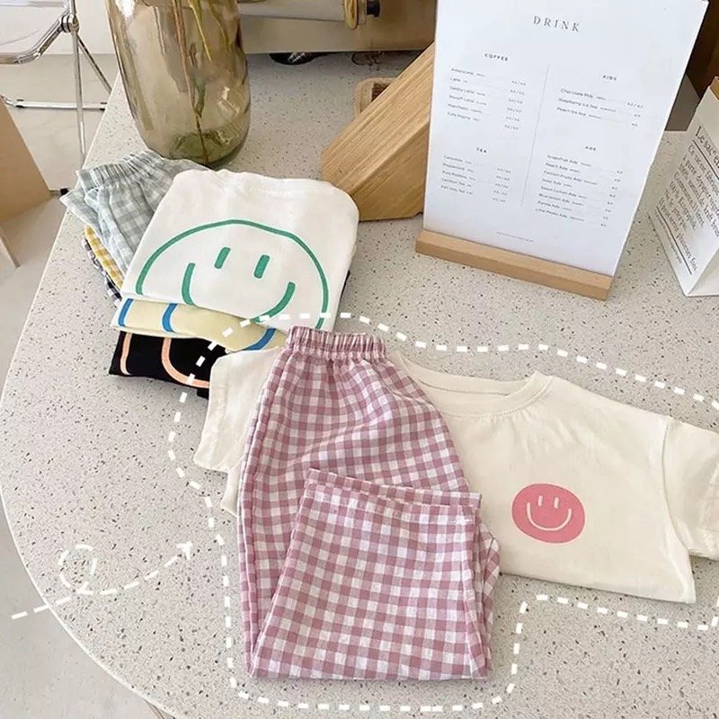 韓国 ベビー服 夏 セットアップ 女の子 子ども服 春 夏服 男の子 スマイル 上下セット 子供服 にこちゃん キッズ 半袖 おしゃれ ベビー