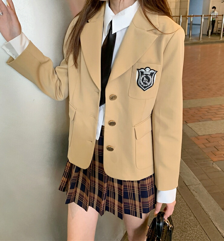 織り柄チェック 【本物】制服 ブレザー スカート ブラウス セット