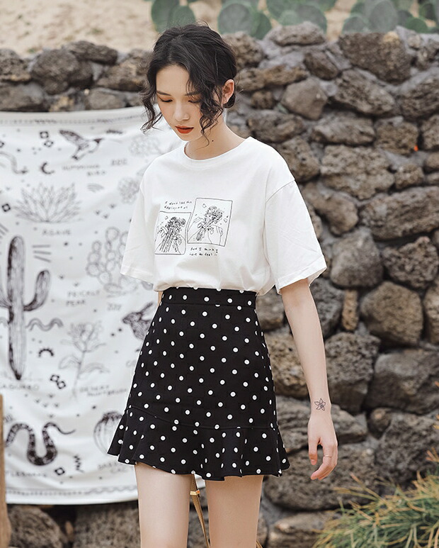 楽天市場 ミニスカート ハイウエスト マーメイド スカート ミニ レディース ボトムス 春 夏 大きいサイズ 水玉 ドット柄スカート フリル ガーリー カジュアル 可愛い デート服 ｌｅａｐ