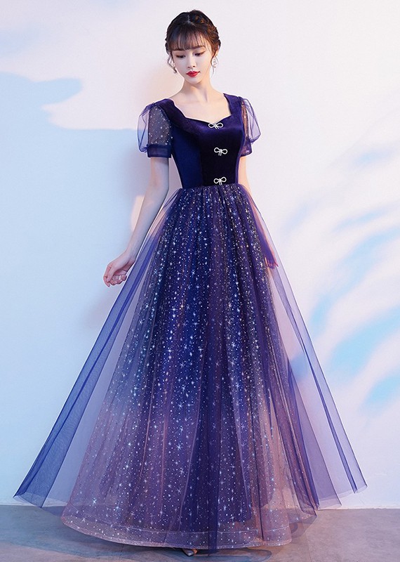 12月スーパーsale 15 Off パーティードレス 上品 キラキラチュール お呼ばれ 青 ブルー ロングドレス Www Reinnec Cl