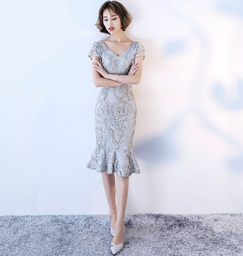 楽天市場 コード刺繍 マーメイド ドレス ワンピース 半袖 ミディ丈 Vネック フレンチスリーブ 大きいサイズ 2l 3l 小さいサイズ Xs 二次会 お呼ばれ 結婚式 パーティー 上品 パーティードレス 袖あり フォーマル 赤 膝丈 代 30代 40代 ｌｅａｐ