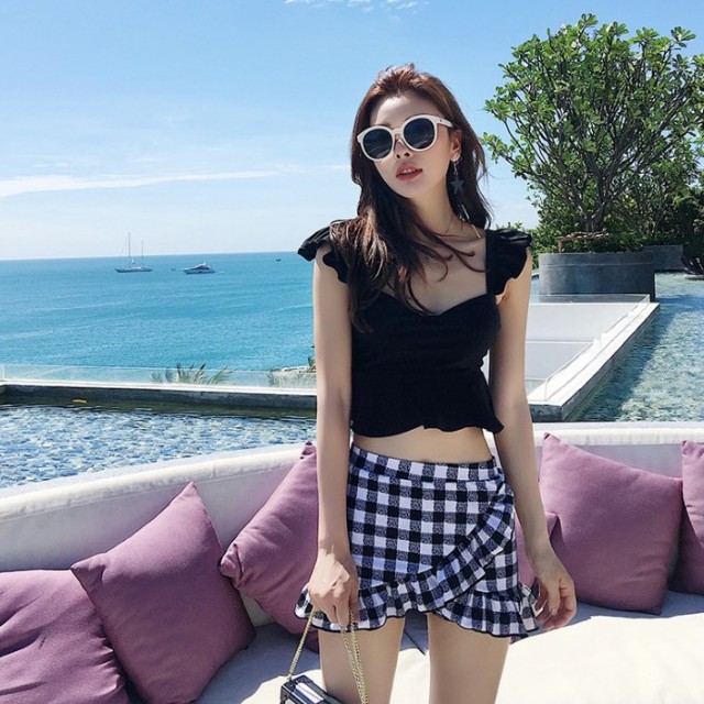 楽天市場 水着 レディース ビキニ 黒 タンキニ ハイウエスト 体型カバー ビスチェ 大きいサイズ ギンガムチェック 小胸 フリル 可愛い 露出控えめ おしゃれ ママ 水着 韓国 代 30代 ｌｅａｐ