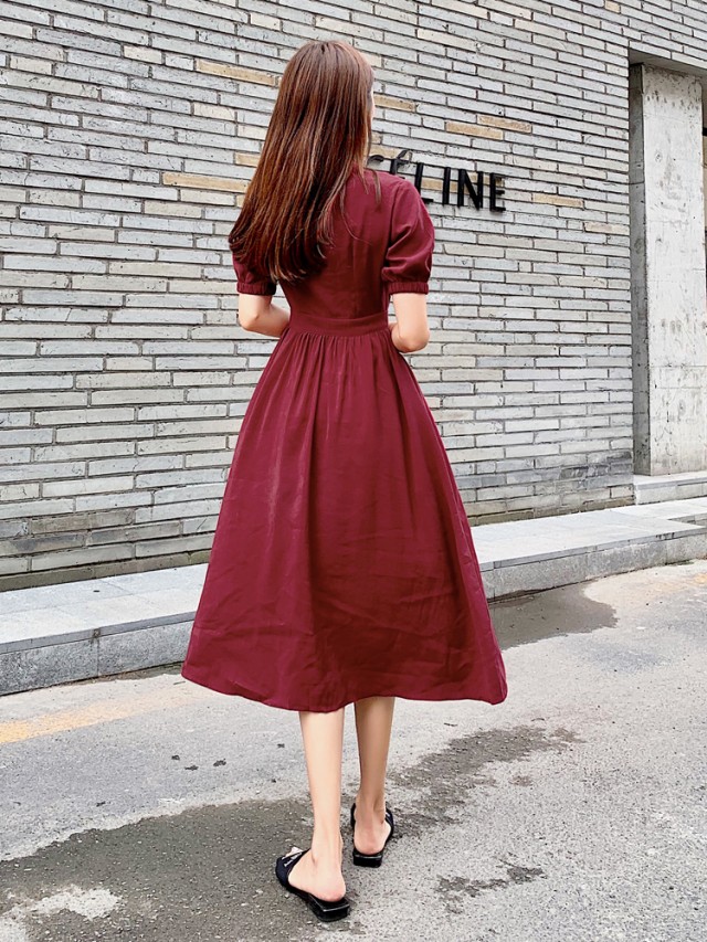 楽天市場 Vネック ワンピース ミモレ丈 フロントボタン 黒 赤 ワンピース レディース 春服 夏 大きいサイズ 3l ハイウエスト ウエストマーク カジュアル きれいめ デート服 代 30代 40代 ｌｅａｐ