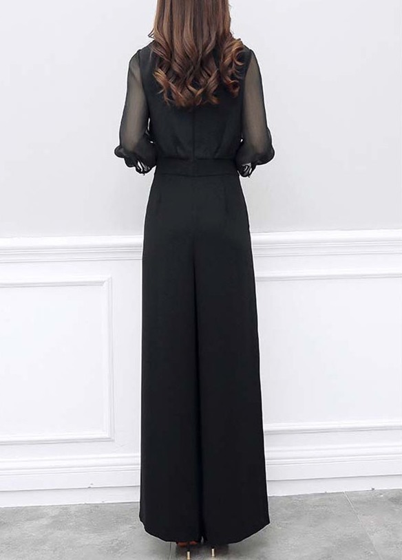楽天市場 パーティードレス パンツ かっこいい パンツドレス 結婚式 袖あり 長袖 黒 お呼ばれ ドレス オールインワン 代 30代 40代 大きいサイズ 3l 4l Vネック 七分袖 ウエストマーク シースルー 入学式 卒業式 フォーマル シンプル 上品 ｌｅａｐ