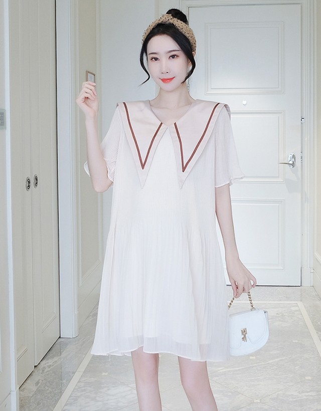 マタニティ ワンピース 結婚式 お呼ばれ ドレス 半袖 袖あり 膝丈 フォーマル 大きいサイズ 3l プリーツ 黒 襟付き ビッグカラー ゆったり 体型カバー きれいめ おしゃれ 大人可愛い 妊婦服 Umu Ac Ug