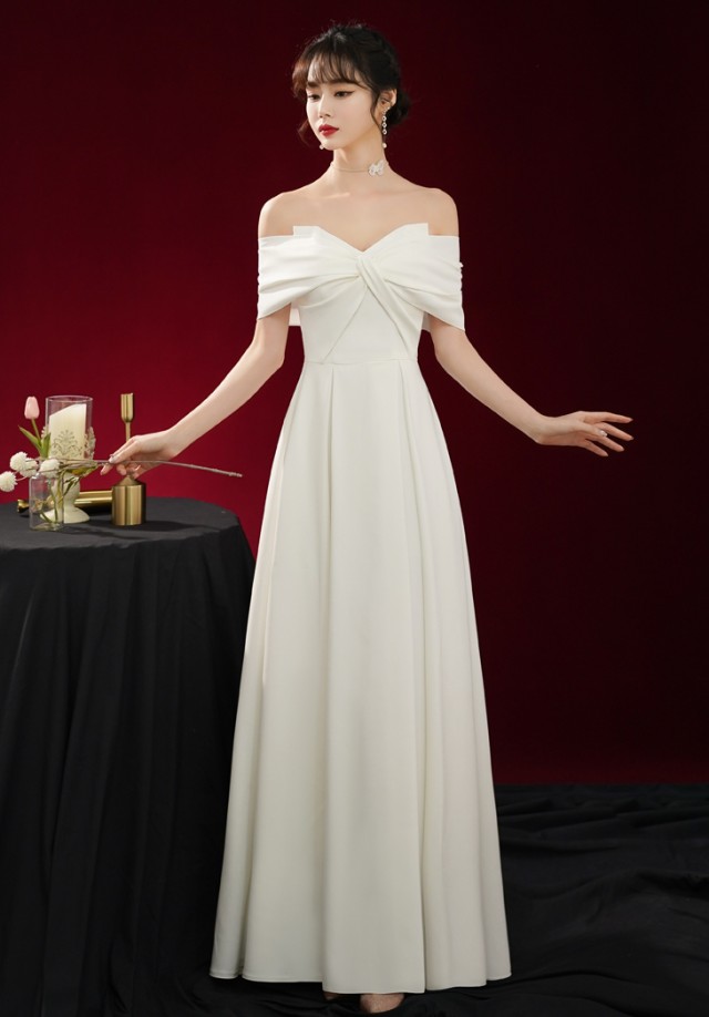 9145円 国内正規品 ウェディングドレス オフショルダー 白 ロングドレス 二次会 ドレス 花嫁 結婚式 大きいサイズ 小さいサイズ 上品 3l 袖あり スレンダーライン Aライン 大人可愛い おしゃれ きれいめ