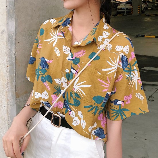 楽天市場 即納 アロハシャツ オープンカラー 開襟シャツ 植物 半袖 レディース トップス シャツ 体型カバー オシャレ カジュアル 襟付き 春 夏 代 ｌｅａｐ