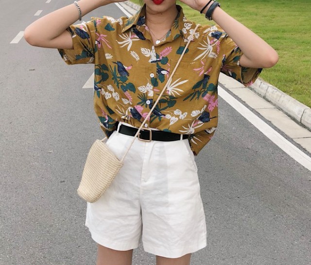 楽天市場 即納 アロハシャツ オープンカラー 開襟シャツ 植物 半袖 レディース トップス シャツ 体型カバー オシャレ カジュアル 襟付き 春 夏 代 ｌｅａｐ