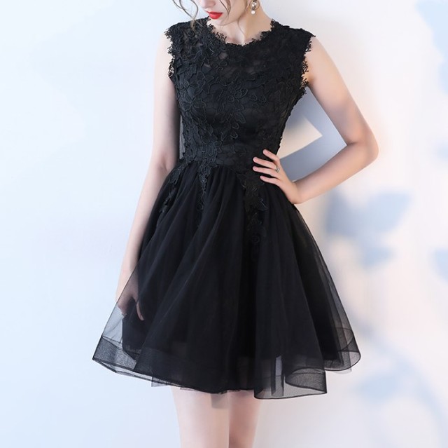 【楽天市場】韓国 パーティードレス 黒 ミニドレス フレアスカート リトルブラックドレス チュールドレス 結婚式 お呼ばれ ドレス 20代