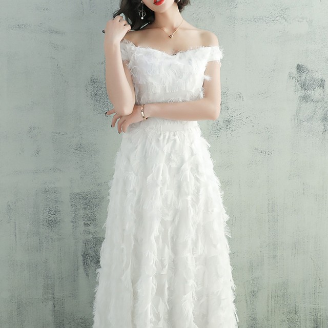 【楽天市場】[即納] ウエディングドレス 大きいサイズ ウエディングドレス 白 二次会 スレンダーライン 花嫁 刺繍 レース フェザーモチーフ