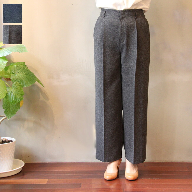 ドニーユ DONEEYU メランジ調 ストレッチ ワイド パンツ 【ネイビー ブラック 紺 黒 パンツ レディース ボトムス 春 夏 ウエスト後ろゴム オフィス 仕事 OL ロングパンツ 美シルエット 美脚 日本製 セットアップ 対応 服 】 u-2296【正規取扱店】