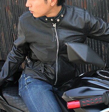 5L ライダース 夏 パンチングレザー メッシュ ジャケット ガンメタ 本革 夏のライダース 本革 パンチングレザー 半袖シャツ ZIPP-UP メッシュ