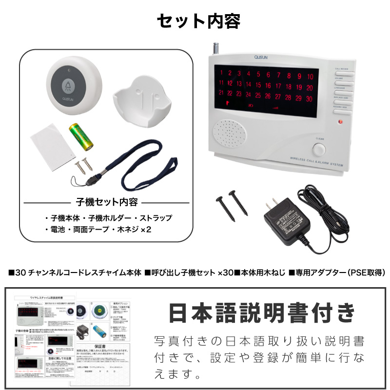 ワイヤレスチャイム 受信機のみ 30チャンネル対応 [WRC-30] 送信機
