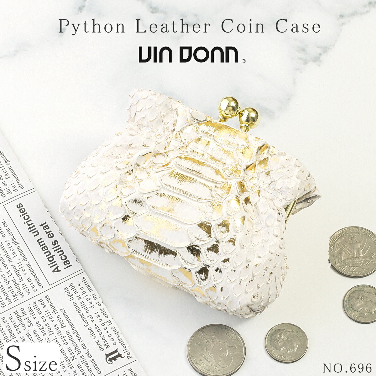 小銭入れ レディース コインケース がま口 丸がま 小銭ポーチ 軽い スマート 小さめ ミニ ミニ財布 大容量 小物入れ パイソン ヘビ革 金箔 ゴールド 出しやすい コンパクト sサイズ ブランド VIA DOAN ヴィアドアン NO.696 送料無料