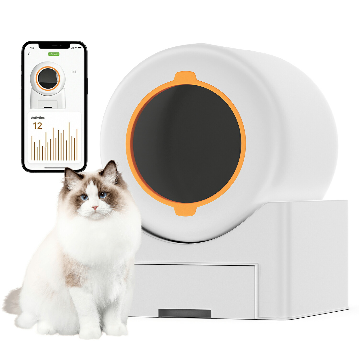 自動猫トイレ ペット 管理 スマート 猫 トイレ 砂 飛び散らない 猫用トイレ 自動 静音 猫砂 自動トイレ 猫用 全自動猫トイレ 猫用自動トイレ 自動ネコトイレ 猫の自動トイレ アプリ スマート スマホ 連動 静音 簡単設置 11L 64L 消臭 匂い対策｜和洋電機