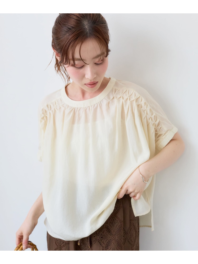 ハンドスモックギャザーブラウス le.coeur blanc ルクールブラン トップス ティーシャツ・トップ 赤銅色 白いこと パープル【此れから取っておく】*【貨物輸送無料】[ Fashion]