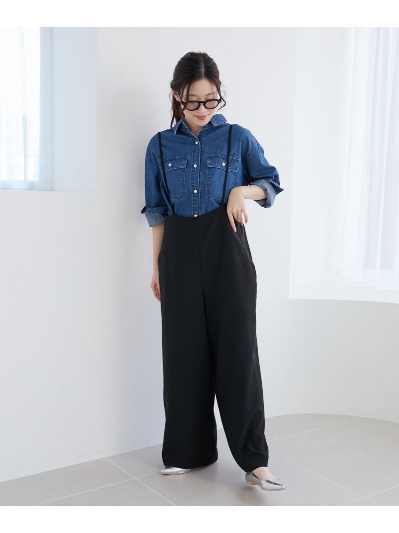 《WEB限定アイテム》ハイウエストワイドキャミサロペット le.coeur blanc ルクールブラン パンツ その他のパンツ ブラウン ブラック グレー【送料無料】[ Fashion]