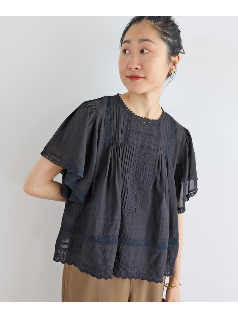 Fanakaミックスレースブラウス le.coeur blanc ルクールブラン トップス シャツ・ブラウス ブラック ホワイト【送料無料】[ Fashion]｜le.coeur blanc