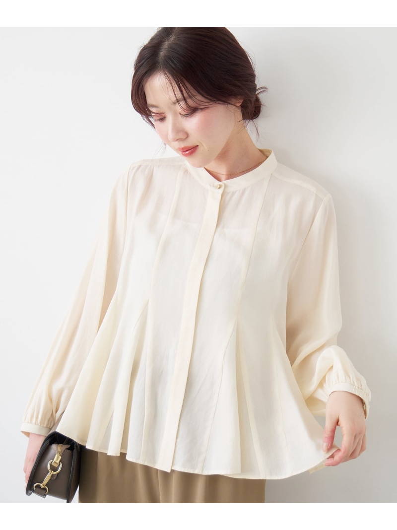 バンドカラーマチ入りブラウス le.coeur blanc ルクールブラン トップス シャツ・ブラウス ネイビー ホワイト【送料無料】[ Fashion] 9,695円