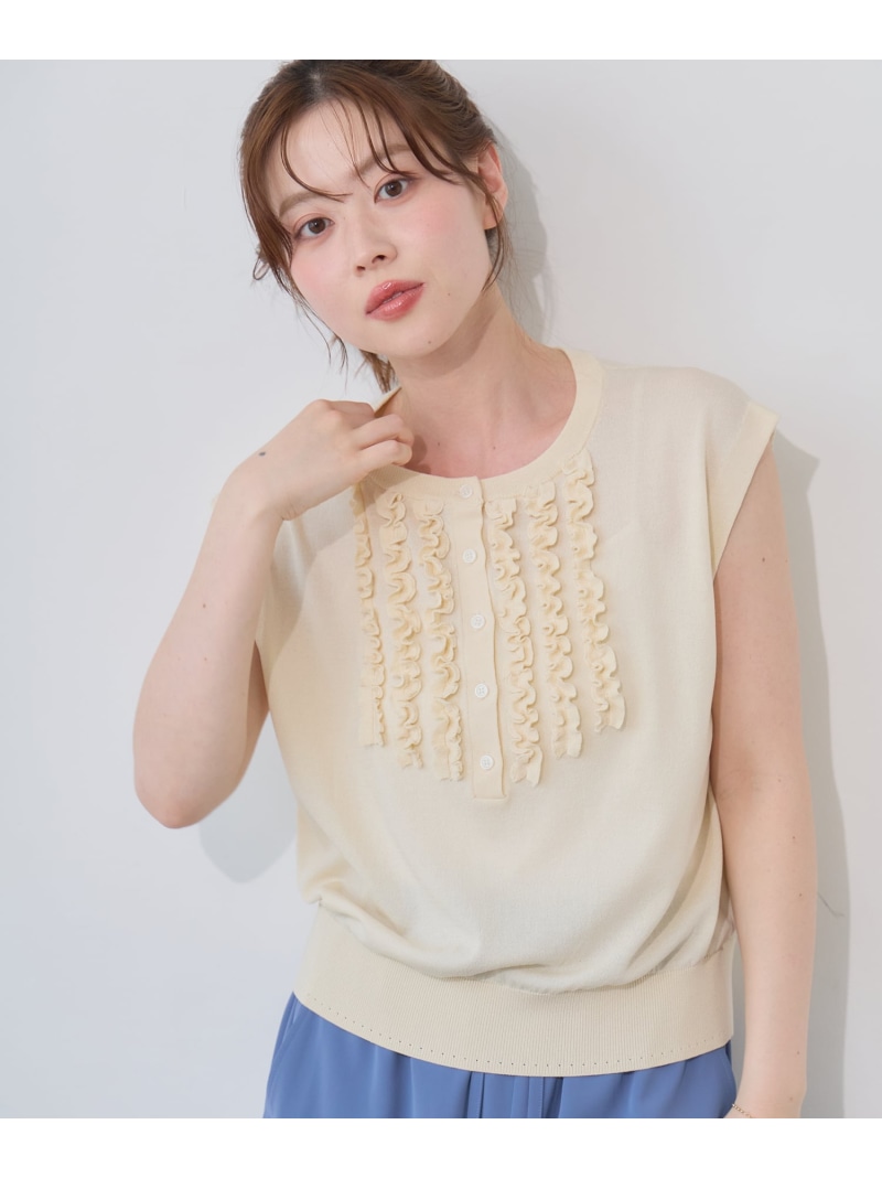 フロントフリルフレンチスリーブニット le.coeur blanc ルクールブラン トップス 編み物 オレンジ色 白いこと 黒いこと【貨物輸送無料】[ Fashion]