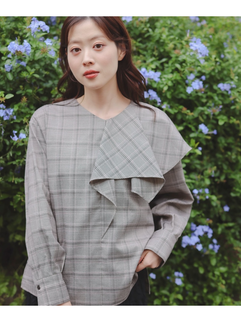 【SALE／40%OFF】アシメフリルケープチェックブラウス le.coeur blanc ルクールブラン トップス シャツ・ブラウス ブラウン グレー【RBA_E】【送料無料】[ Fashion]｜le.coeur blanc