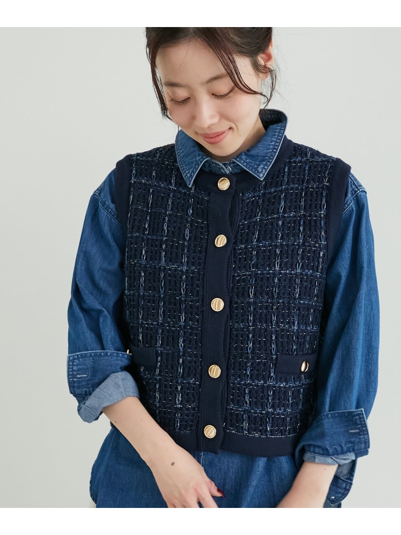 【SALE／50%OFF】TORRAZZO DONNA 別注ツイード調ベスト le.coeur blanc ルクールブラン トップス ベスト・ジレ ネイビー ホワイト【RBA_E】【送料無料】[ Fashion]｜le.coeur blanc