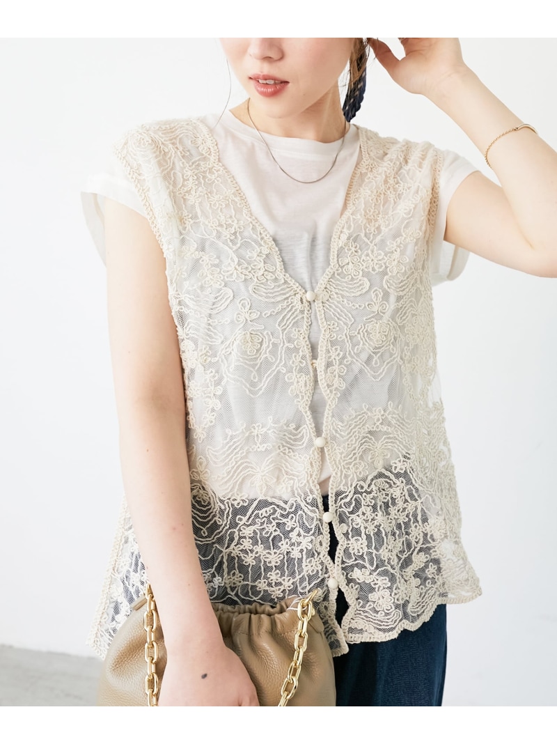 TORRAZZO DONNA トラッゾドンナ　刺繍レースベスト torrazzo donna（トラッゾドンナ）】立体コード刺繍レース
