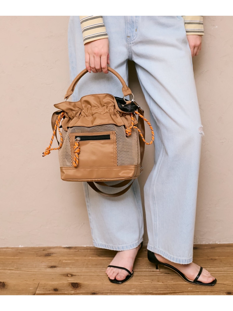 【SALE／11%OFF】メッシュフリルデザイン巾着バッグ le.coeur blanc ルクールブラン バッグ ショルダーバッグ ベージュ ブラック【RBA_E】【送料無料】[ Fashion]