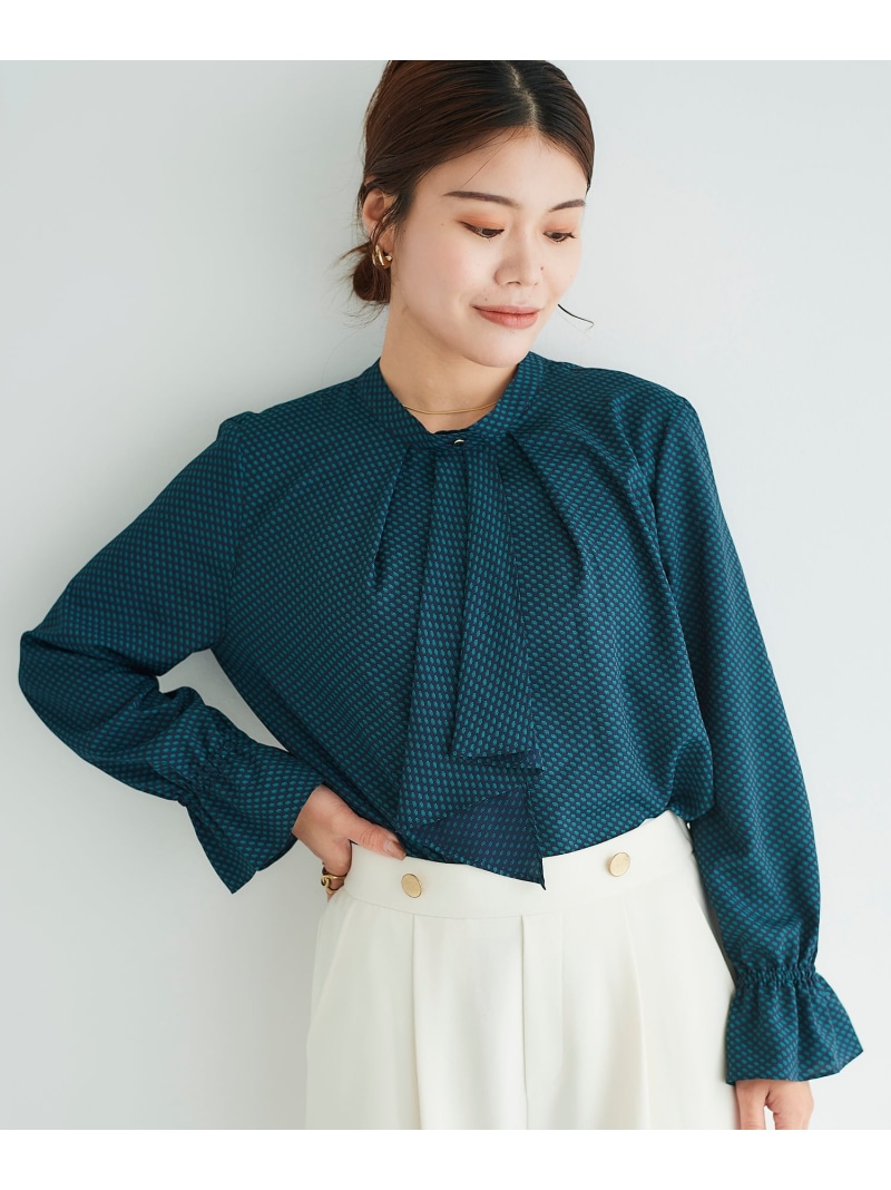 【SALE／20%OFF】＜手洗い可能＞キカプリントスカーフタイブラウス le.coeur blanc ルクールブラン トップス シャツ・ブラウス ネイビー ホワイト グリーン【RBA_E】【送料無料】[ Fashion]｜le.coeur blanc